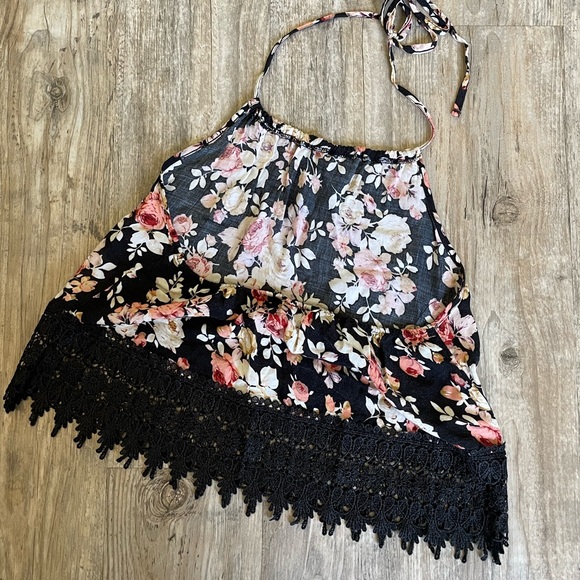 LA Hearts Halter Crop Top (Rose Print) - Picture 4 of 6